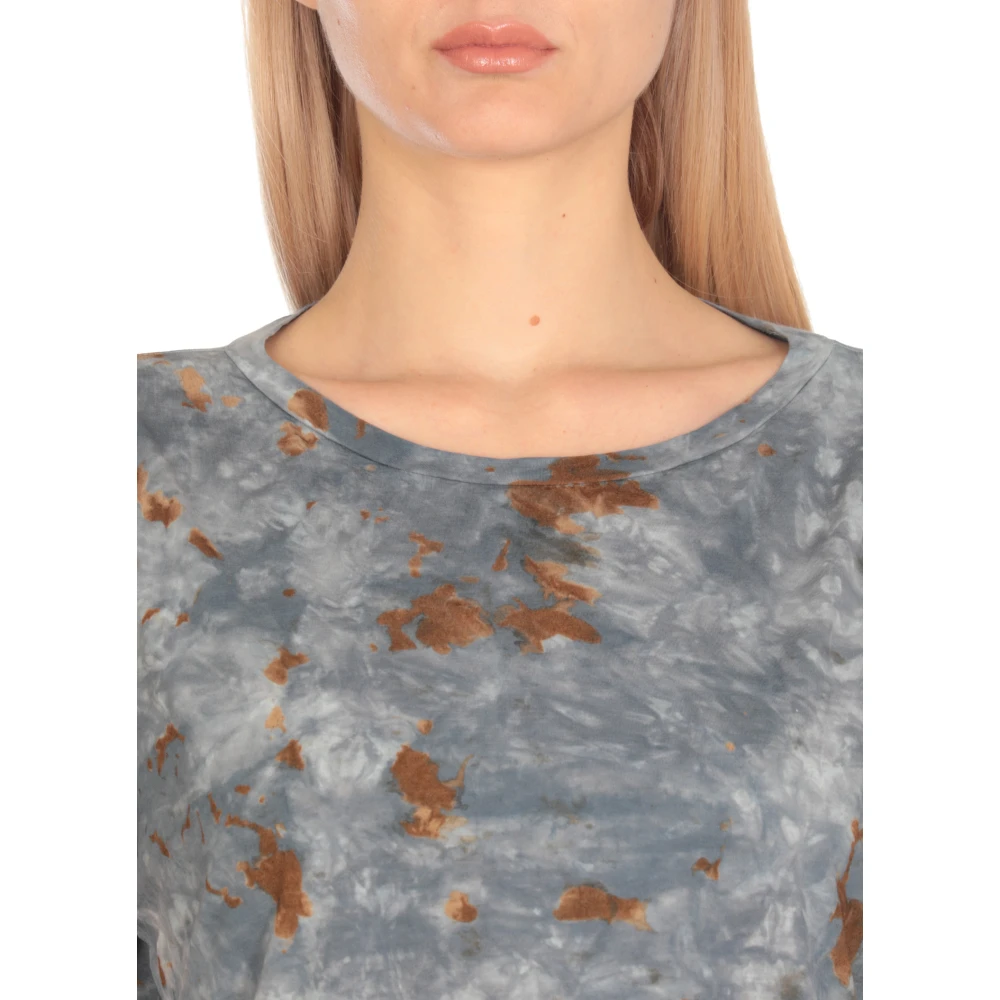 Avant Toi Blauwe Katoenen Crewneck Sweater met Korte Mouwen Blue Dames