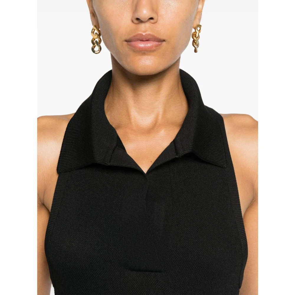 Alaïa Zwarte Piquet Gebreide Polojurk Black Dames