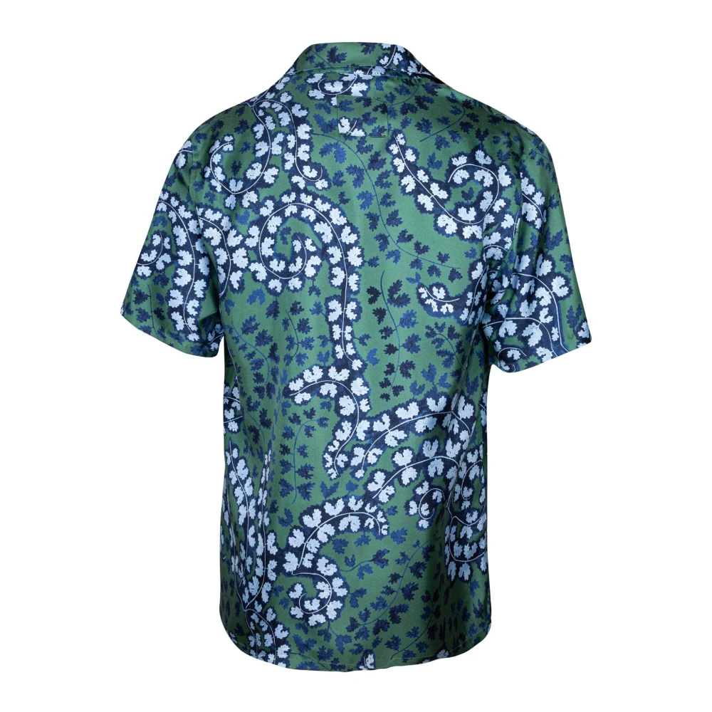 Lanvin Bloemenprint zijden overhemd korte mouw Blue Heren