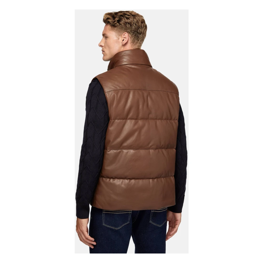 Boggi Milano Gilet van echt leer met donsvoering Brown Heren