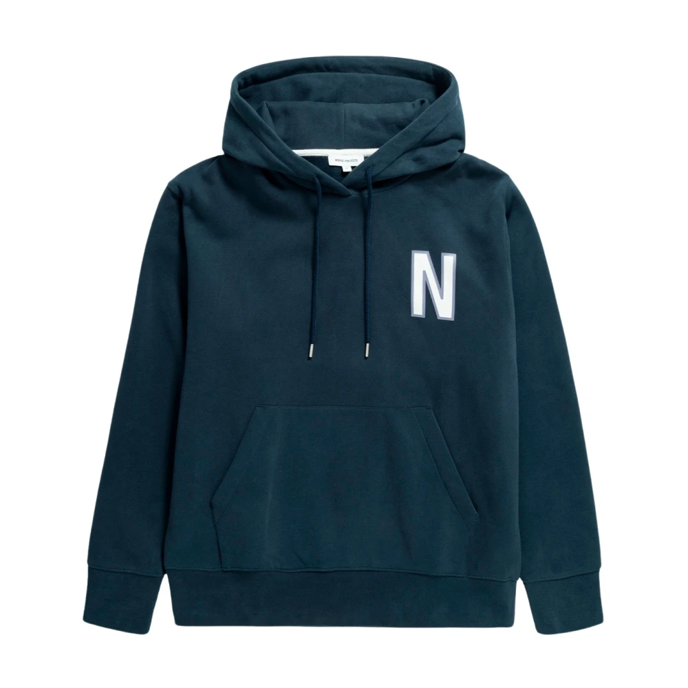 Norse Projects Logo Print Hoodie Blue Heren