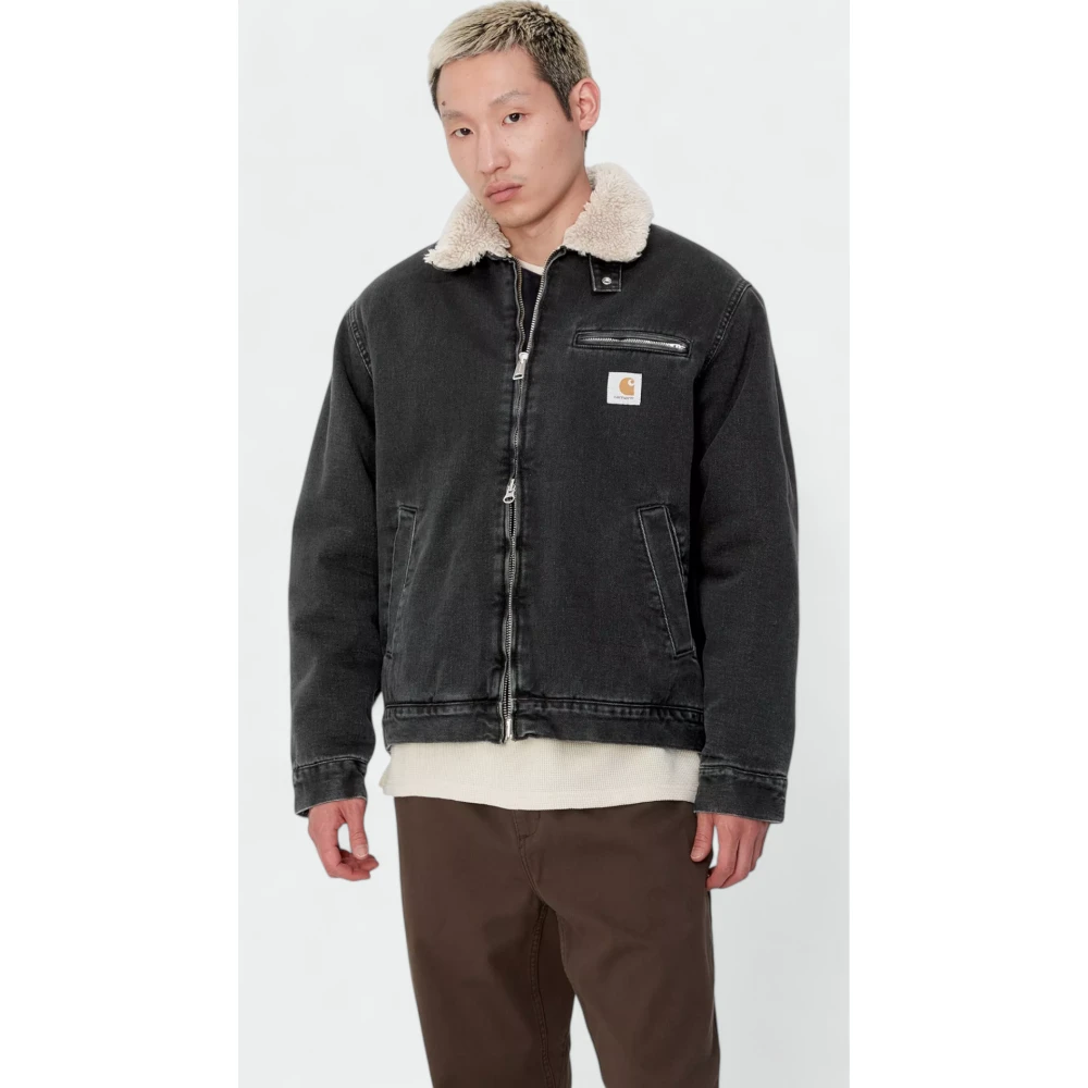 Carhartt WIP Denim jack met imitatiebont voering Black Heren