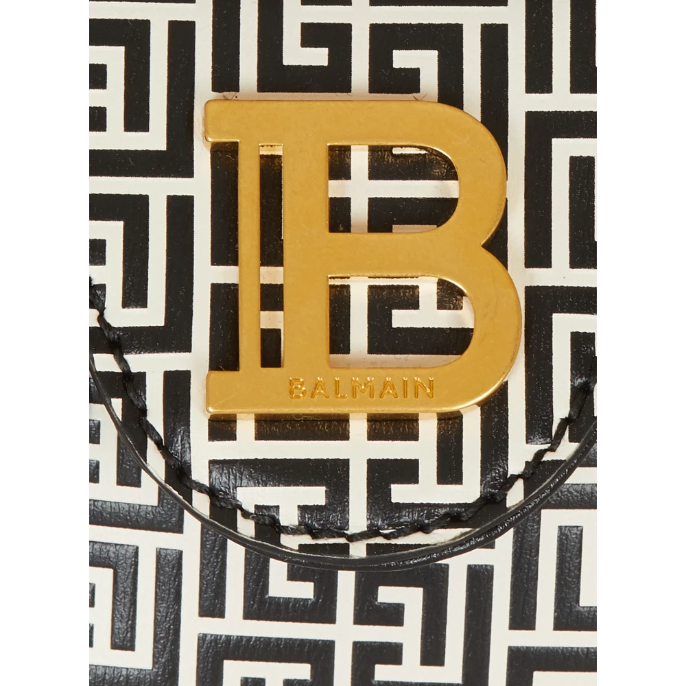Balmain B-Buzz Mini 12 tas in reliëf kalfsleer met PB Labyrint monogram Black Dames