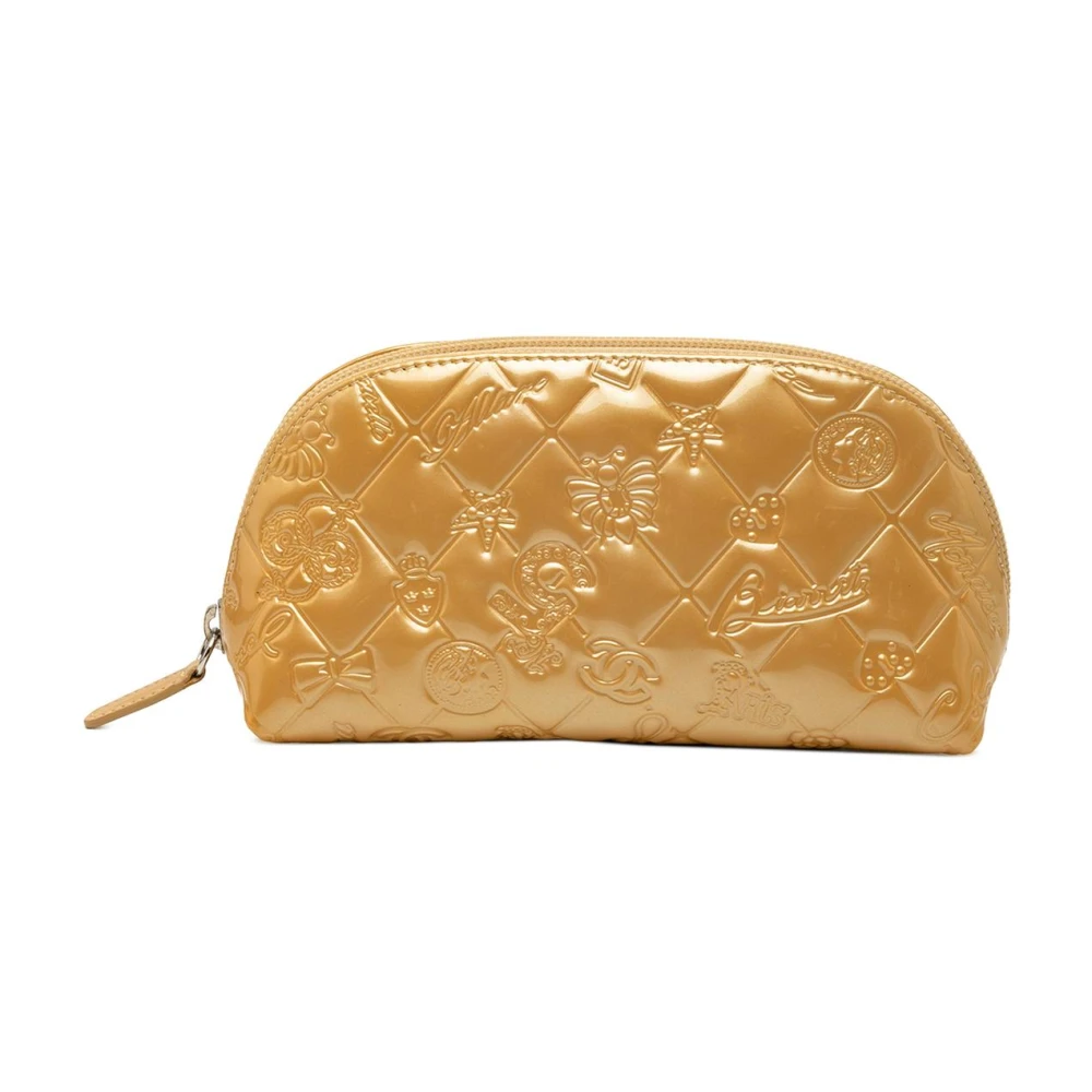 Chanel Vintage Women's Yellow Vintage Clutches, One Size, Pre-Owned Cosmetic Pouch