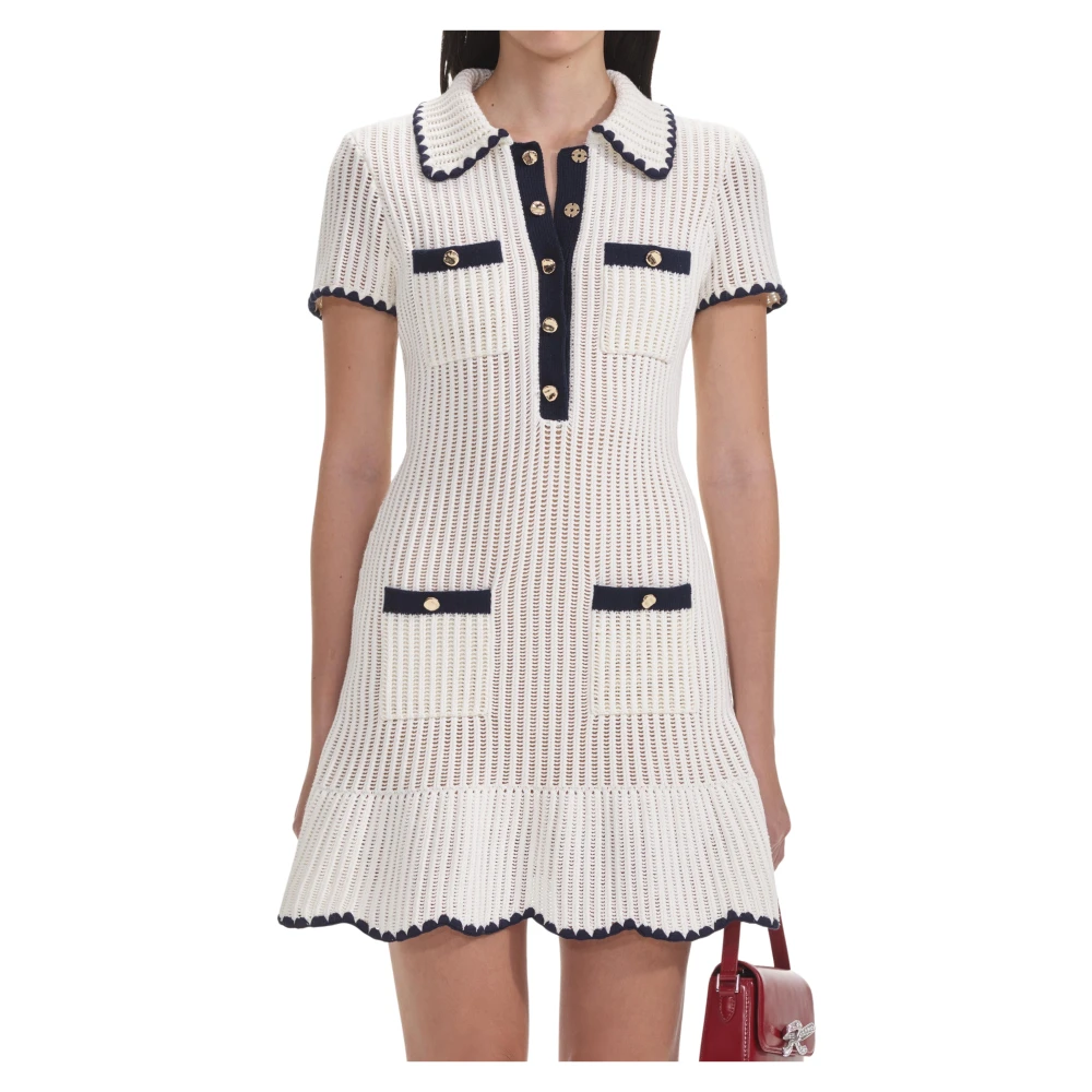 Self Portrait Gehaakte Kraag Mini Jurk Crème White Dames