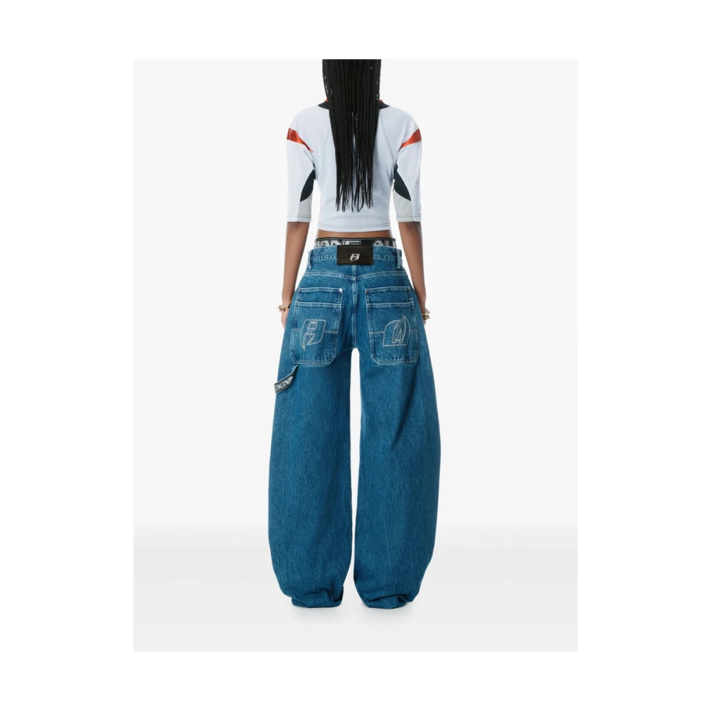 alexander wang Indigo Blauwe Klassieke Jeans met Appliqué Logo Blue Dames