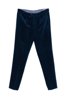 pantalon-bleu-en-velours-cotele-plisse