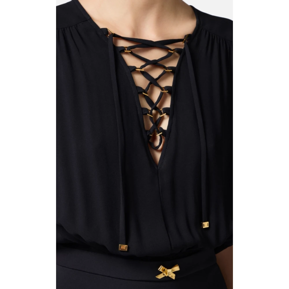 Elisabetta Franchi Zwarte Mouwloze Jurk met Zijsplit Black Dames