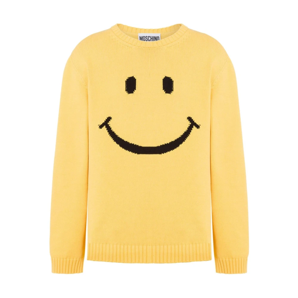 Moschino Gul Stickad Tröja med Smiley Ansikte Yellow, Herr