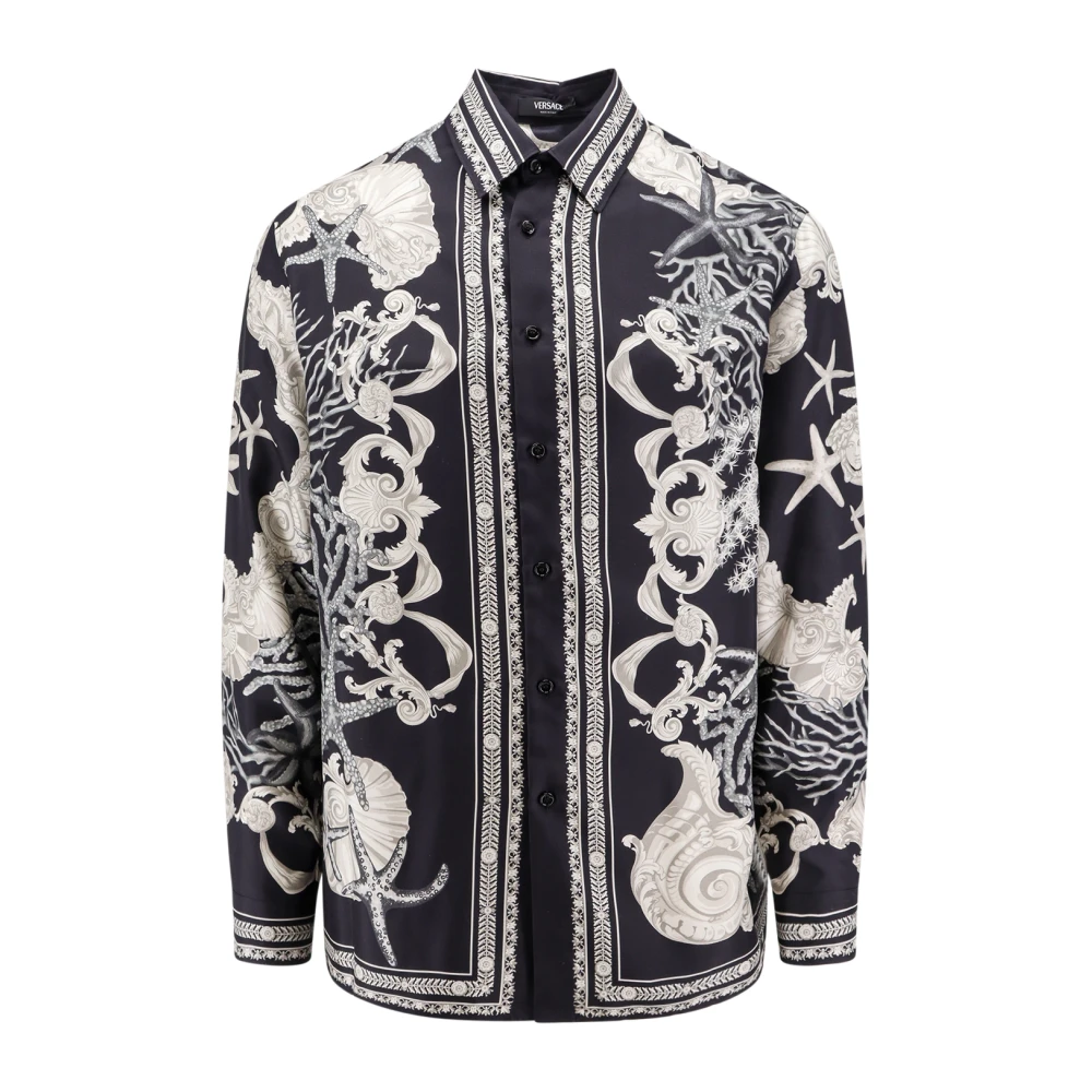 Versace Zwarte Zijden Overhemd Puntkraag Black Heren