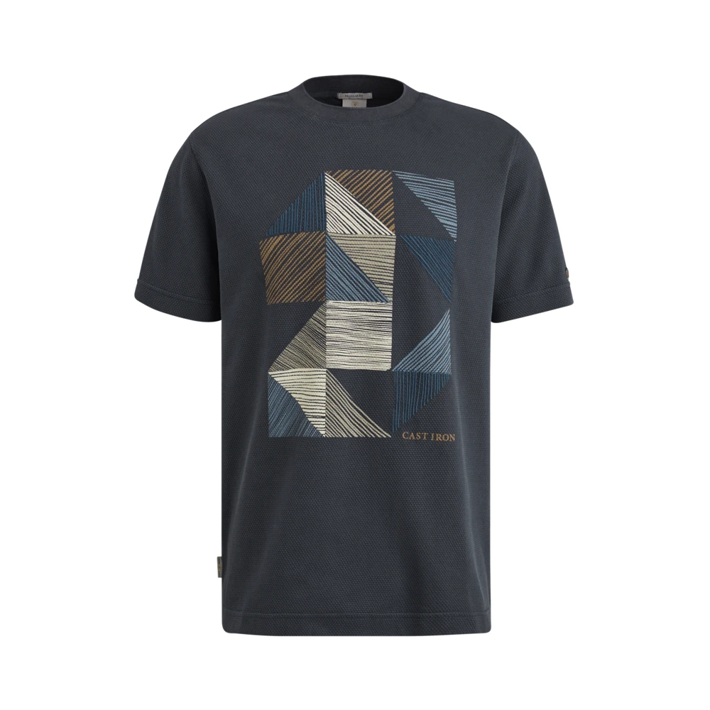Cast Iron Moderne Kleurblok Tee Regular Fit Blue Heren