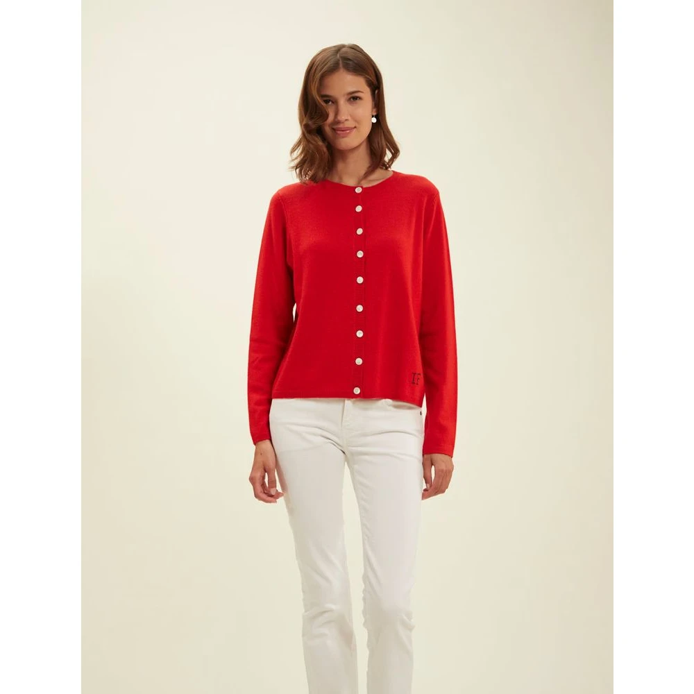 Ines De La Fressange Paris Rode Cesaria Cardigan met Handtekening Borduurwerk Red Dames