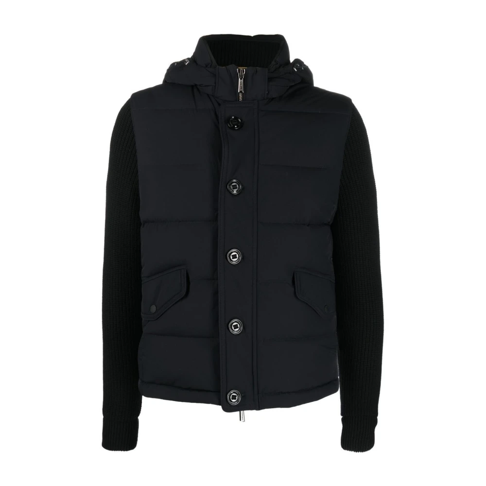 Moorer Men's Black Hybrid Down Bomber Jacket With Detachable Sleeves