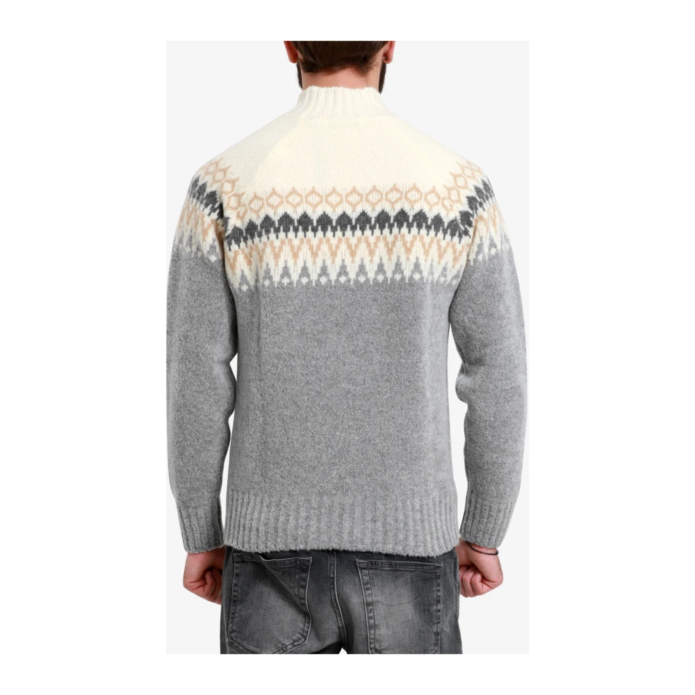 Gran Sasso Jacquard Gebreide Trui met Hoge Kraag Gray Heren