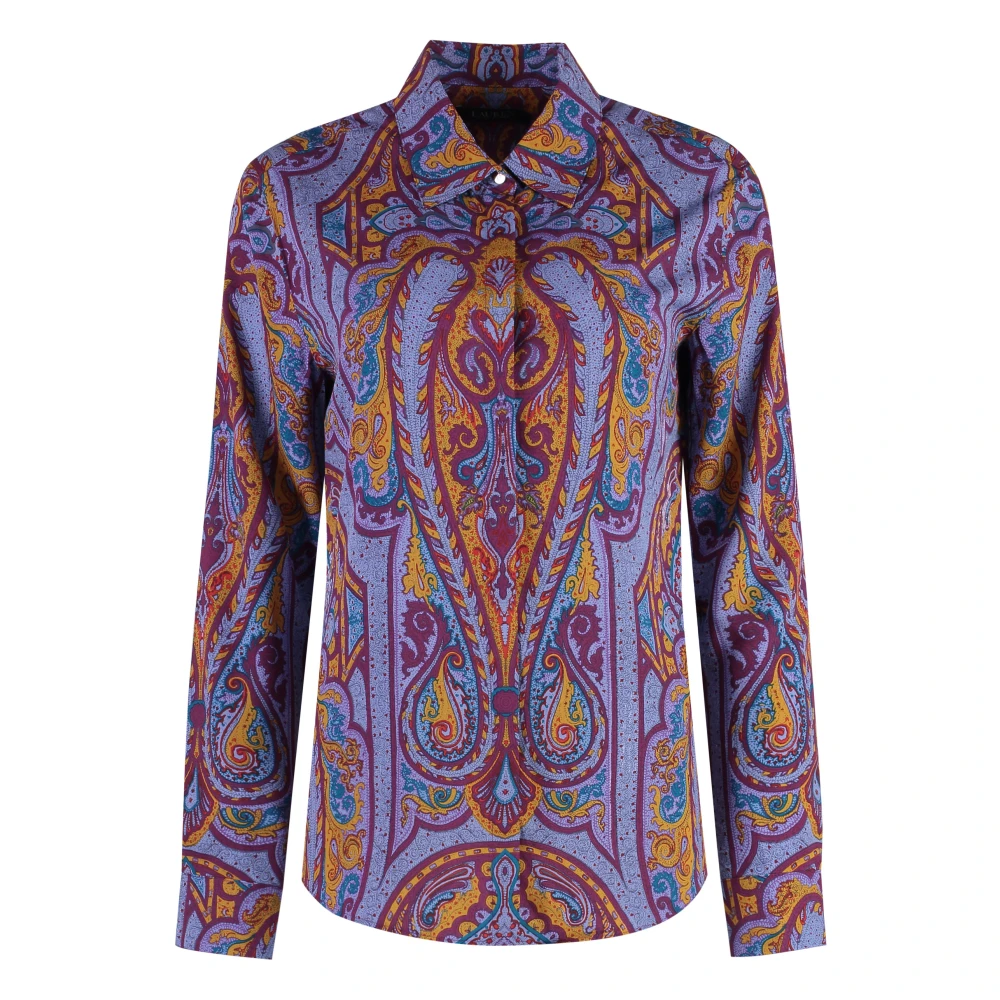 Ralph Lauren Jacquard Overhemd met Afgeronde Zoom Purple Dames