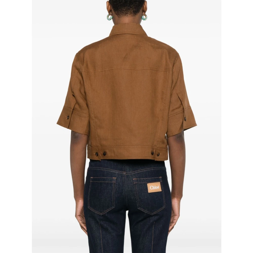 Max Mara Bruin leren overhemd met zakken Brown Dames