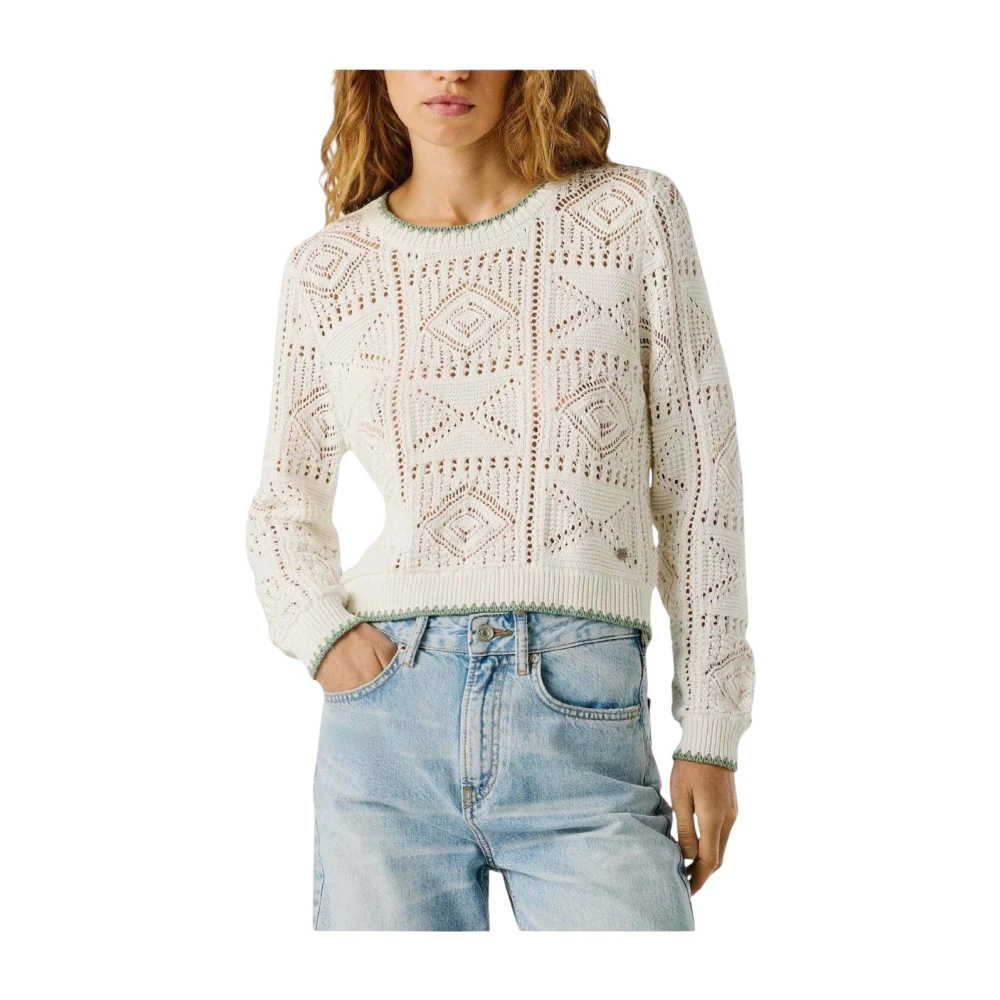 Pepe Jeans Women's White Round-Neck Knitwear, Xs, Kas Round-Neck Knitwear
