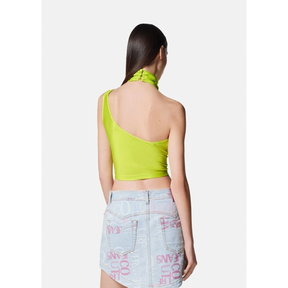Versace Jeans Couture Asymmetrische Stretch Top met Barok Gesp Green Dames