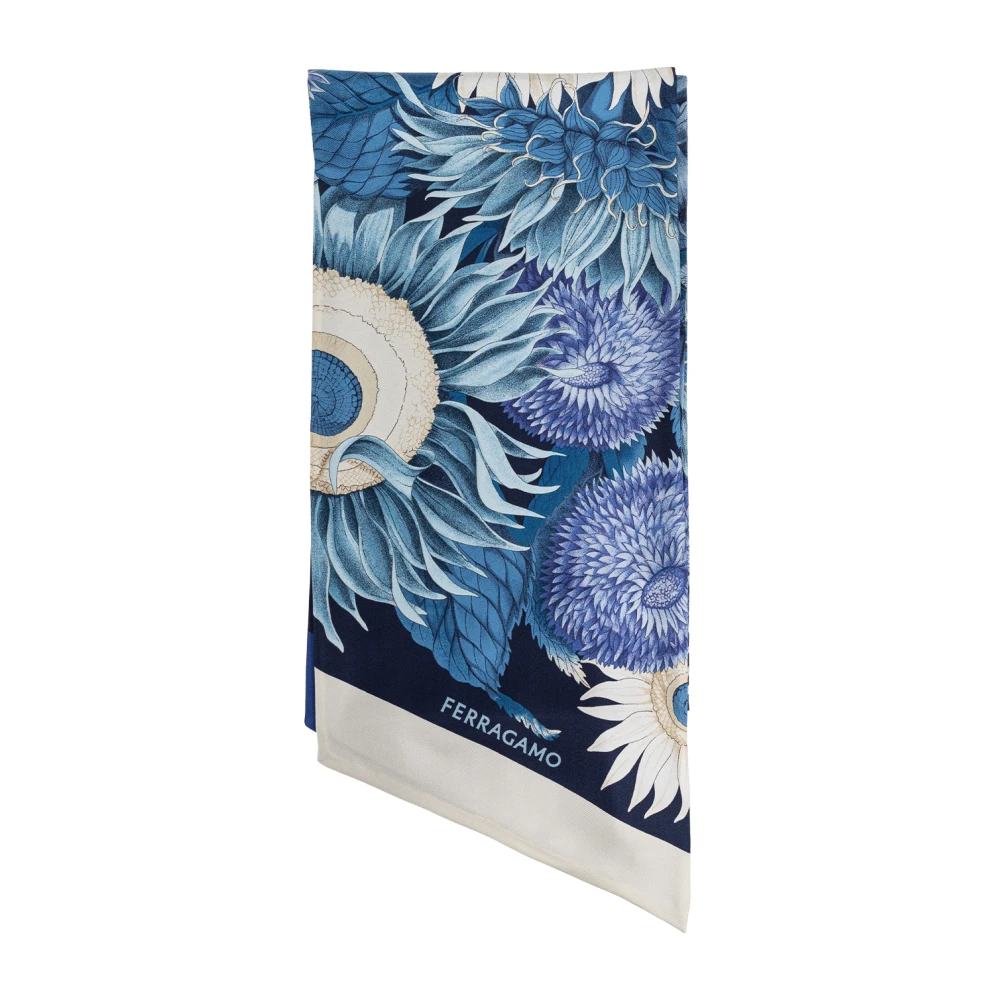 Salvatore Ferragamo Blauwe Bloemen Zijden Bandeau Sjaal Blue Dames