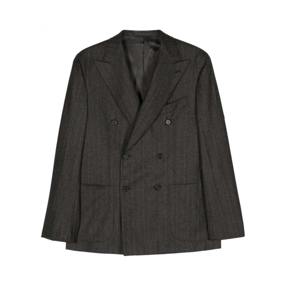 Caruso Bruine Wol Herringbone Jas Brown Heren