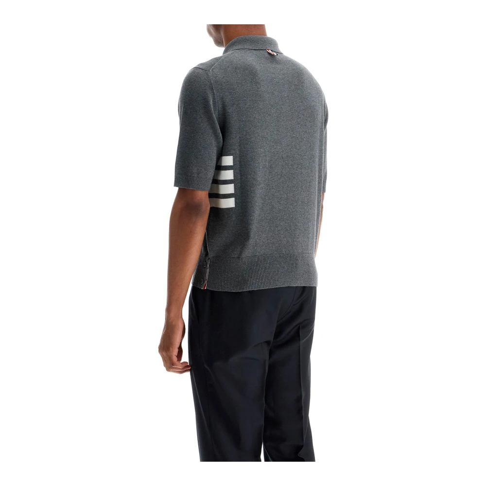 Thom Browne Contrast 4-Bar Gebreid Poloshirt Gray Heren