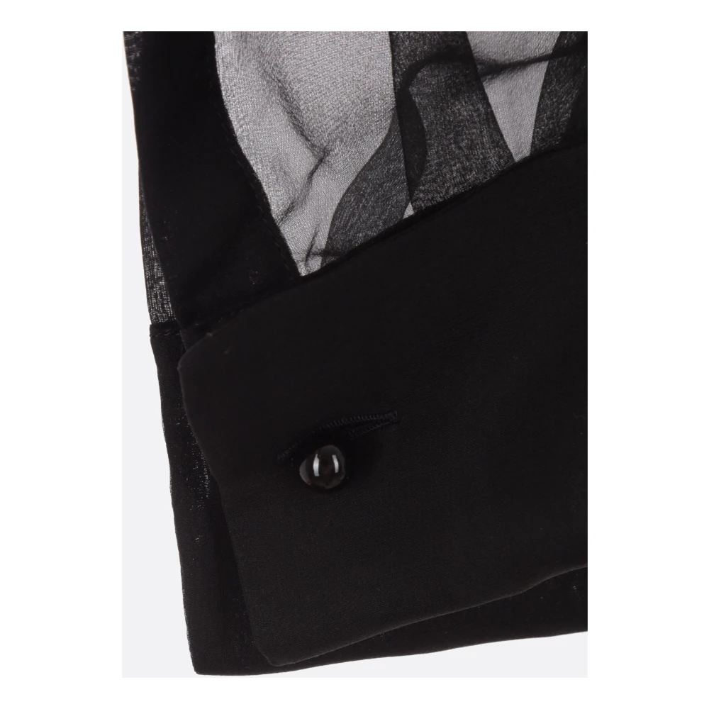 Del Core Zwarte zijden chiffon boxy-fit shirt met geplooide driehoekige plastron Black Dames