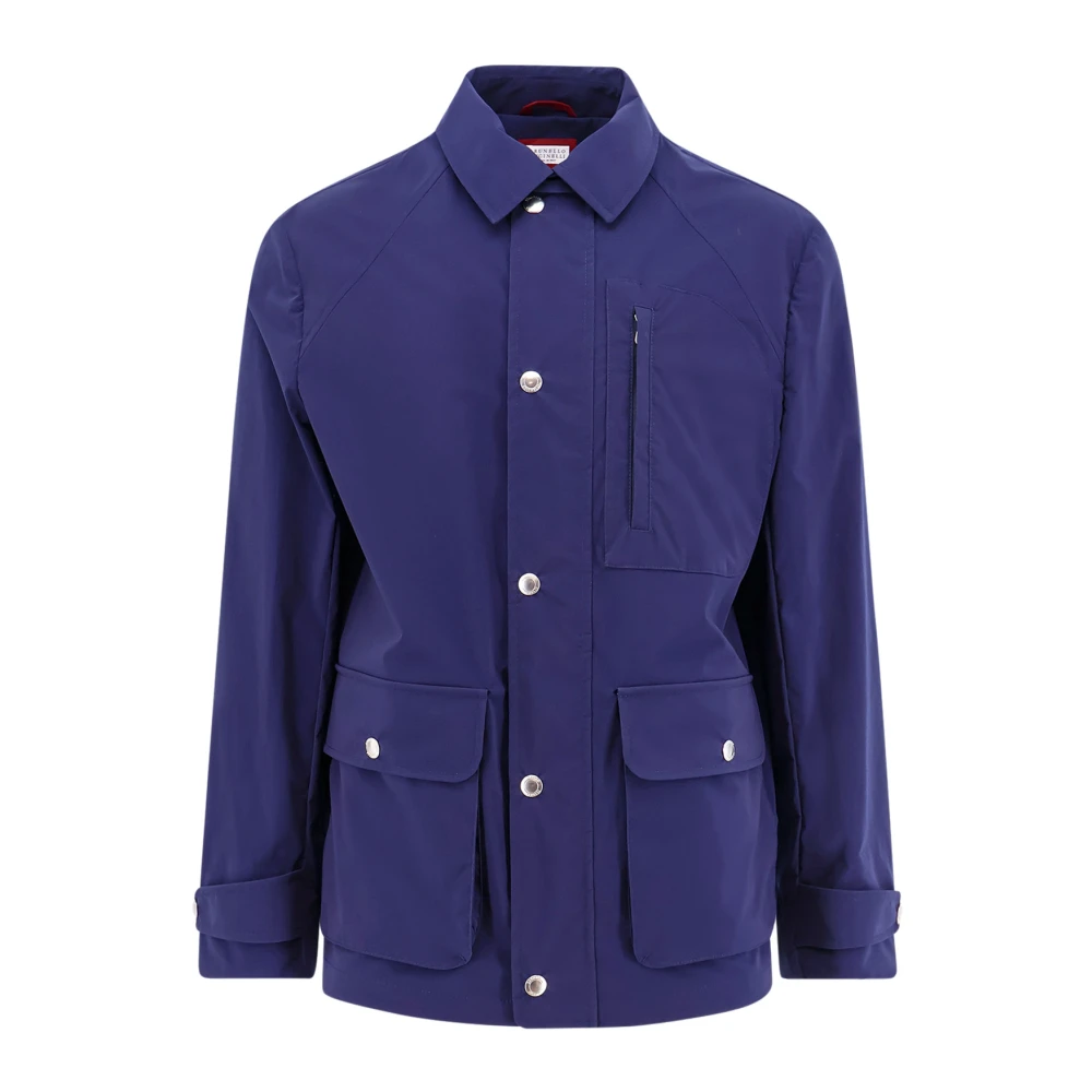 BRUNELLO CUCINELLI Katoenen Gabardine Jas met Verborgen Sluiting Blue Heren