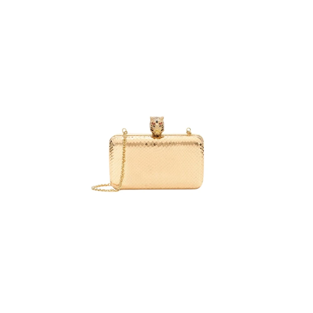 Roberto Cavalli Women's Yellow Clutches, One Size, Tiger Scale Leather Clutch
