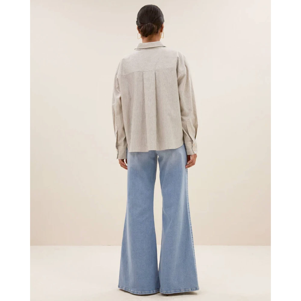 By-Bar Lurex Streep Lange Mouw Blouse Blue Dames