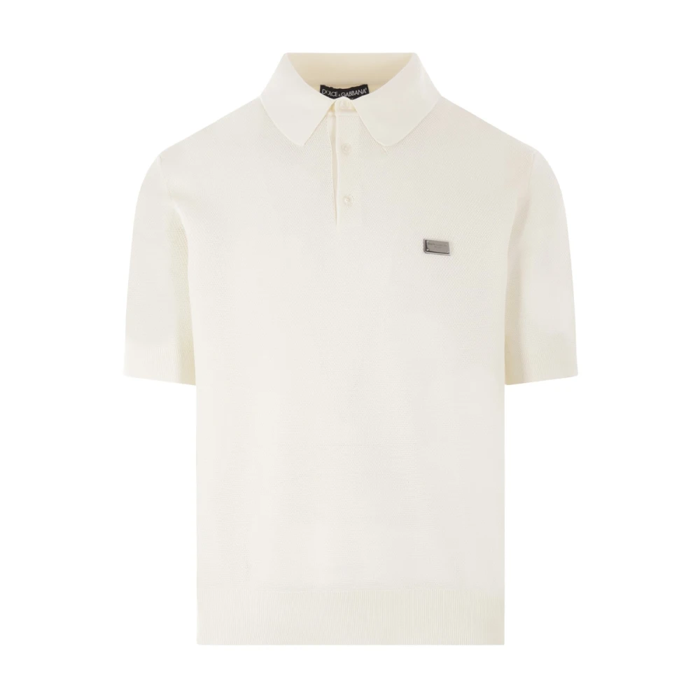 Dolce & Gabbana Ivoor Katoenen Poloshirt met Metalen Logo Beige Heren