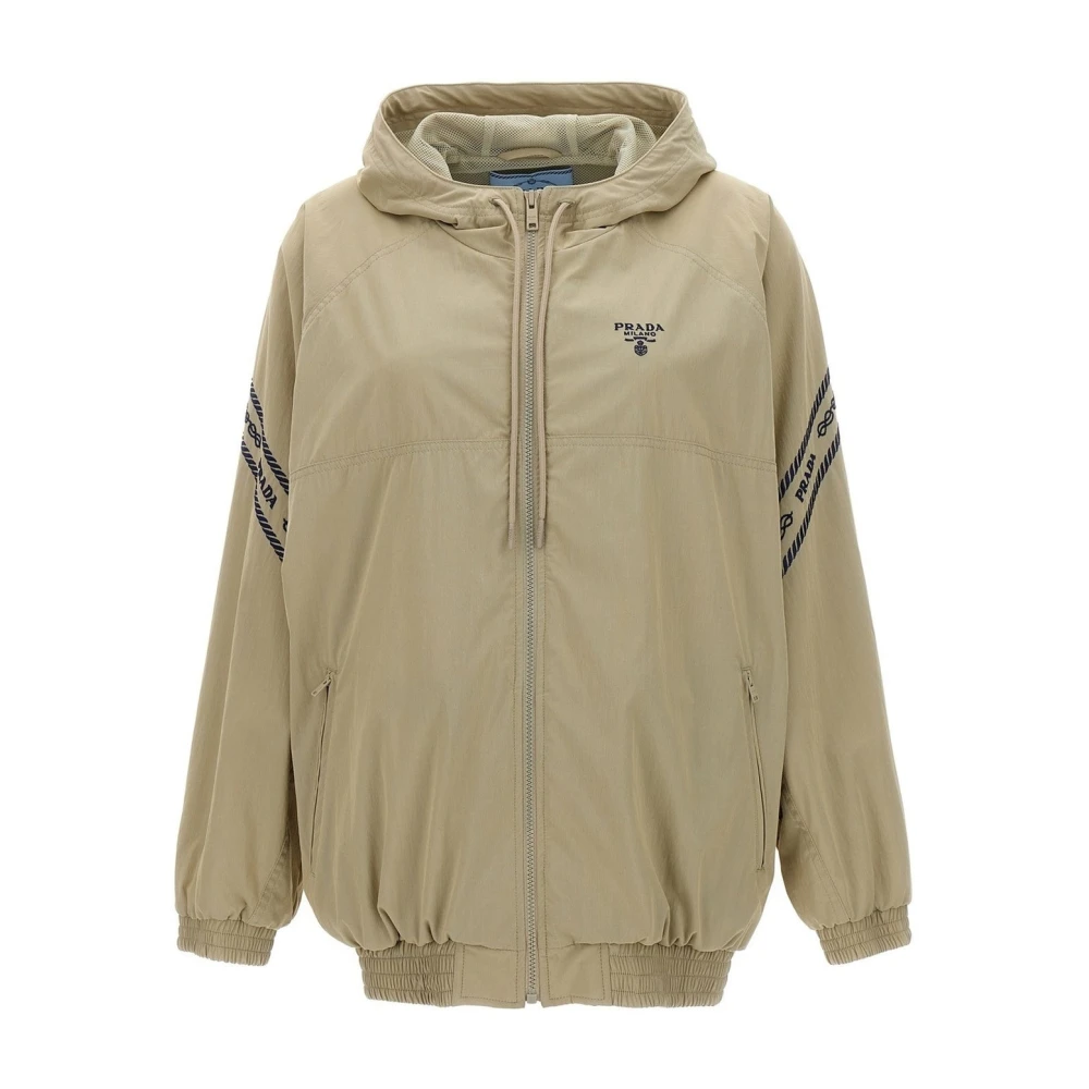 Prada Logo Jack met Trekkoord Capuchon Beige Dames