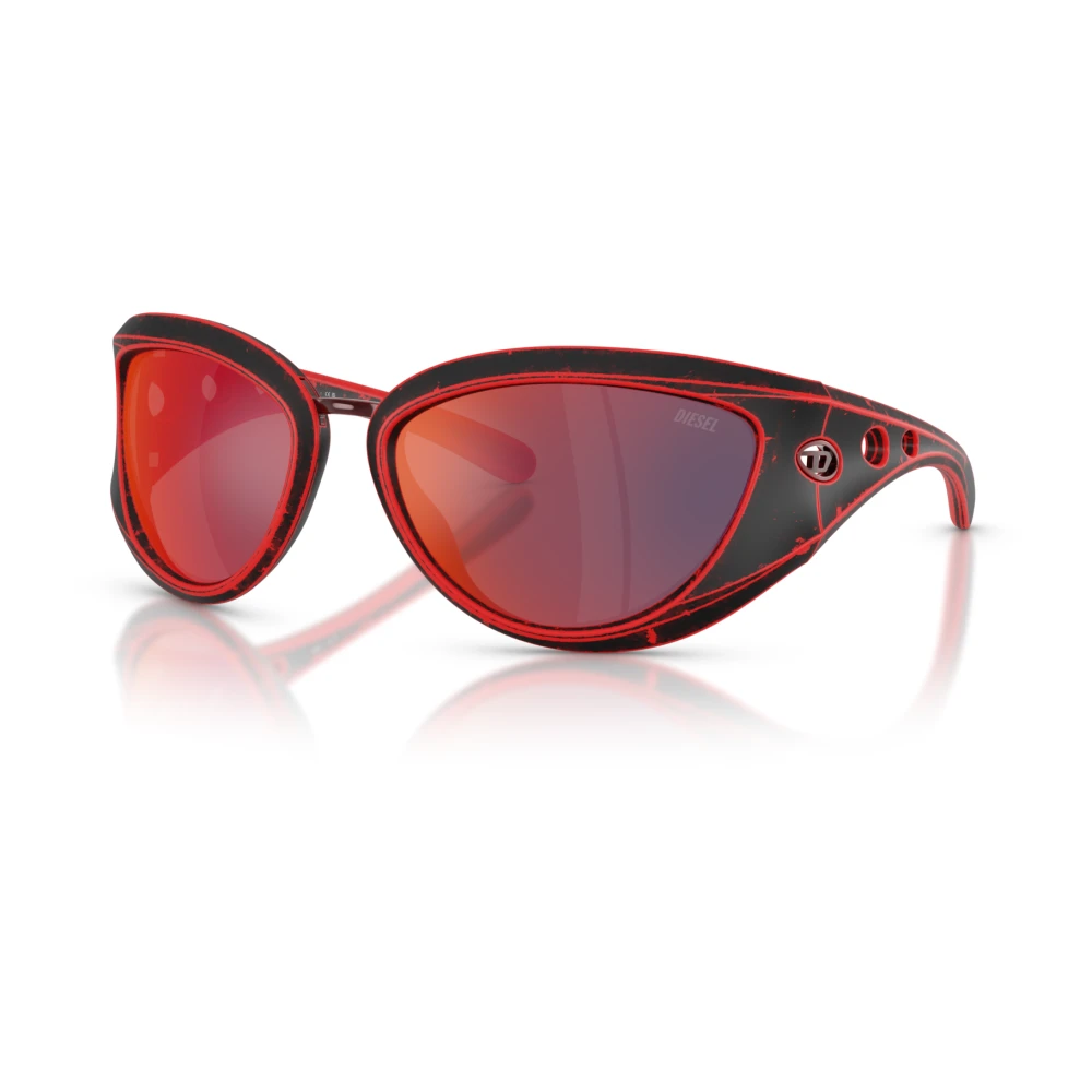 Diesel Unisex Multicolor Sunglasses,, Black Red Mirrored Sunglasses Cat-Eye Style Medium