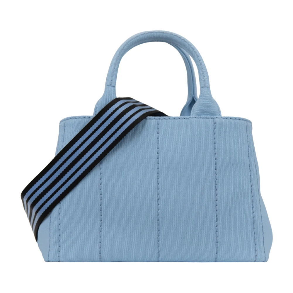 Prada Stoffen Schoudertas met Leren Afwerking Blue Dames
