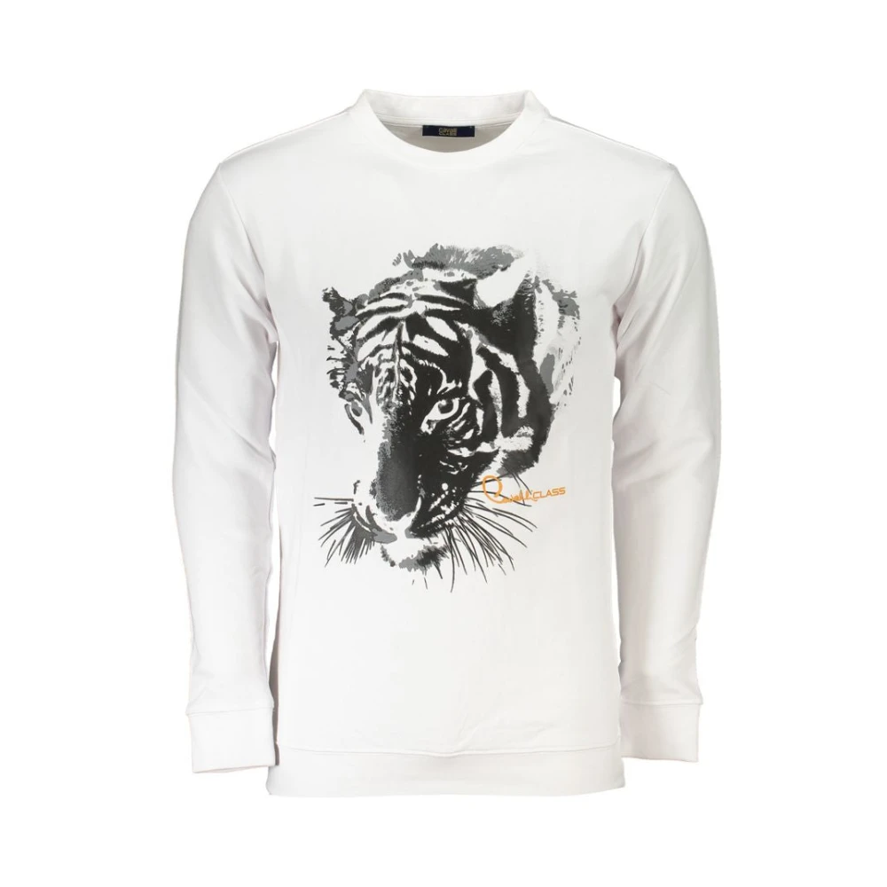 Cavalli Class Men's White Cotton Jumper, Long Sleeve, Crew Neck 3XL
