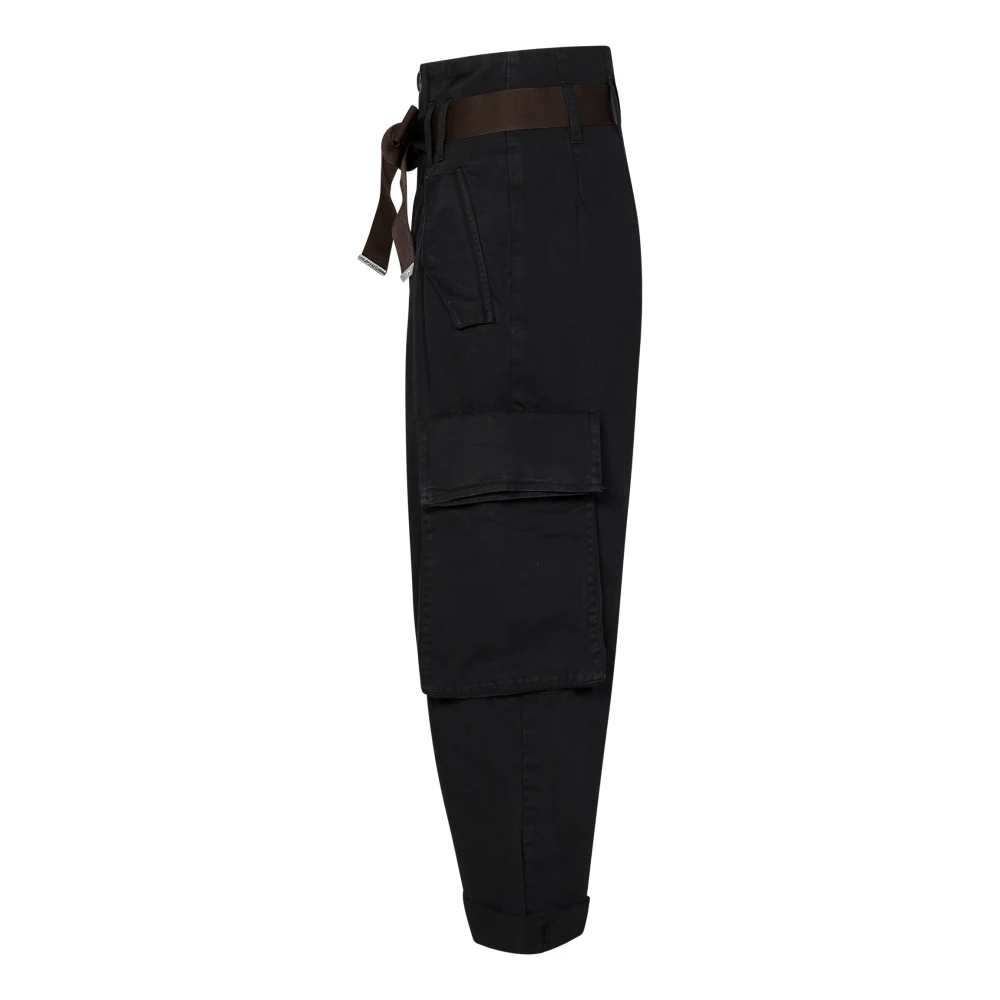 pinko Zwarte Cargo Broek Hoge Taille Met Riem Black Dames