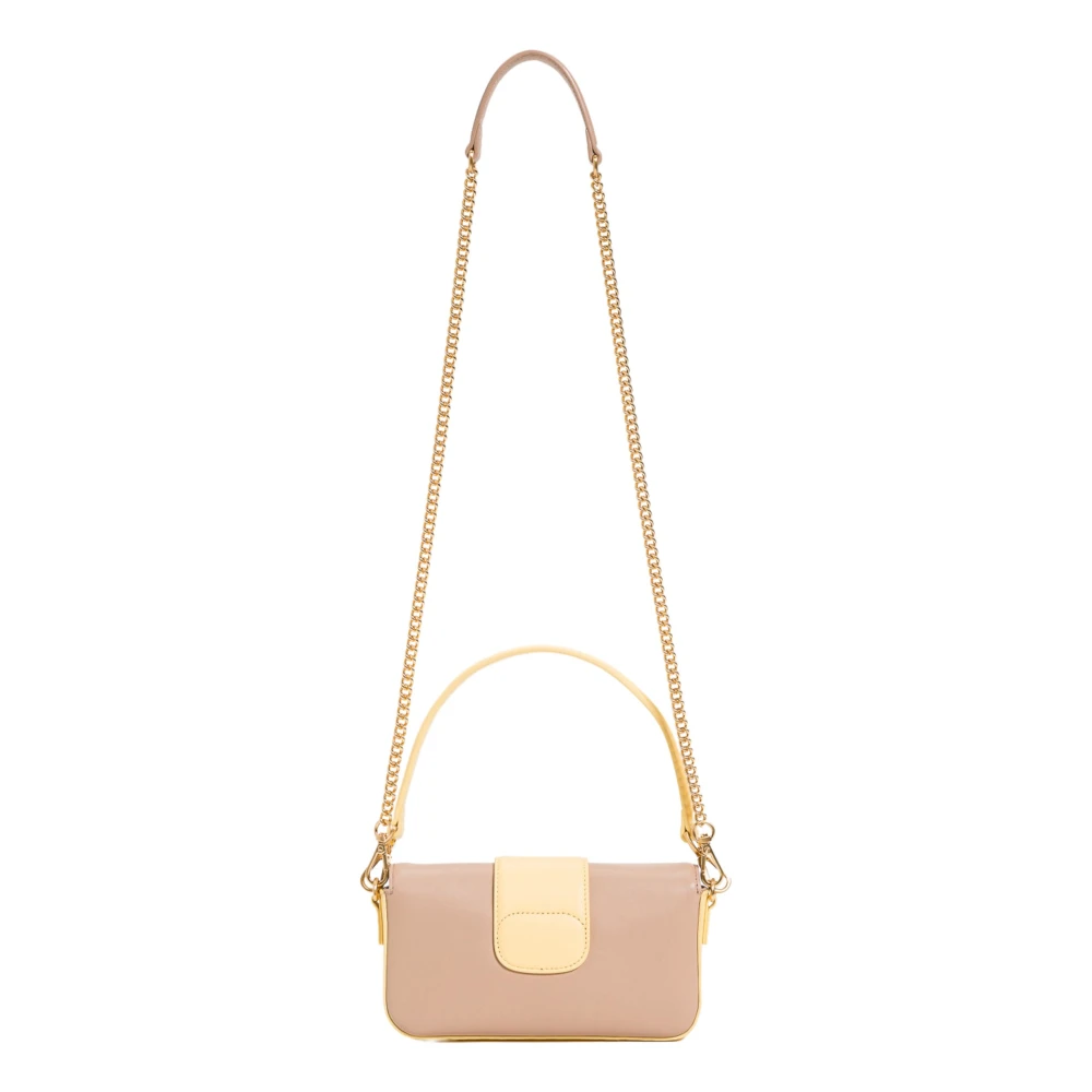 Twinset Bicolor leren schoudertas met Oval T-logo Beige Dames