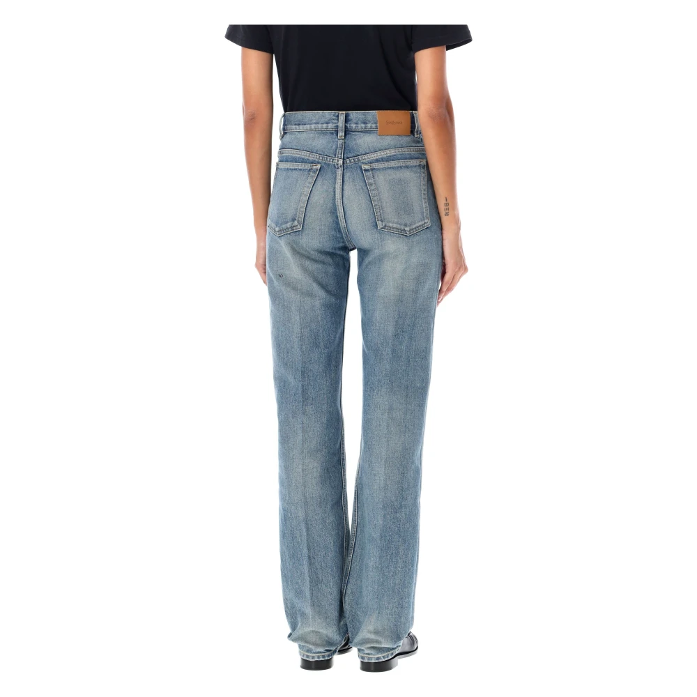 Saint Laurent Blauwe Mid Rise Straight Leg Jeans Blue Dames