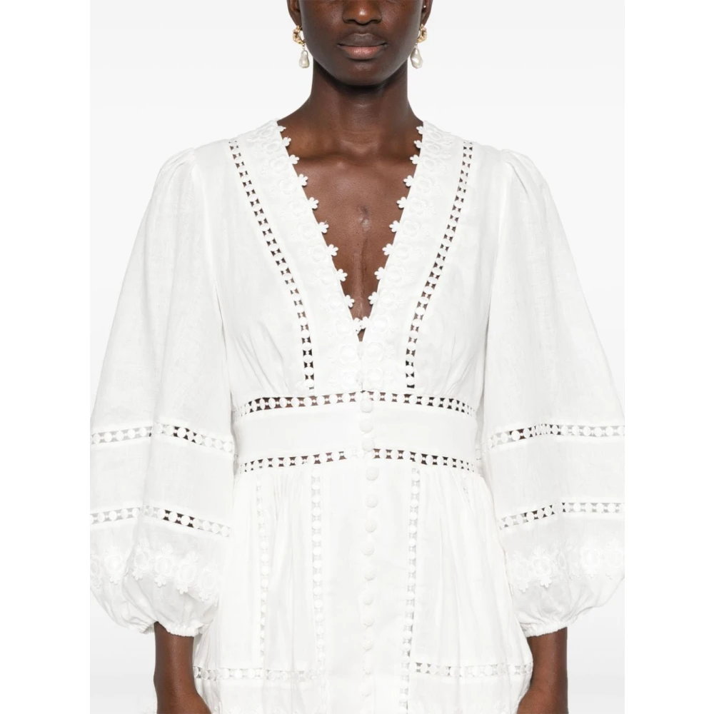 Zimmermann Witte Bloemen Geborduurde Mini Jurk White Dames