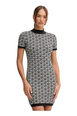 Logo Jacquard Mock Neck Mini Dress