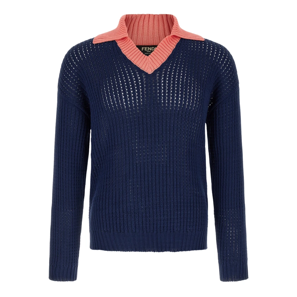 Fendi Men's Blue V-Neck Knitwear - V-Neck Knitwear - M - Knitwear