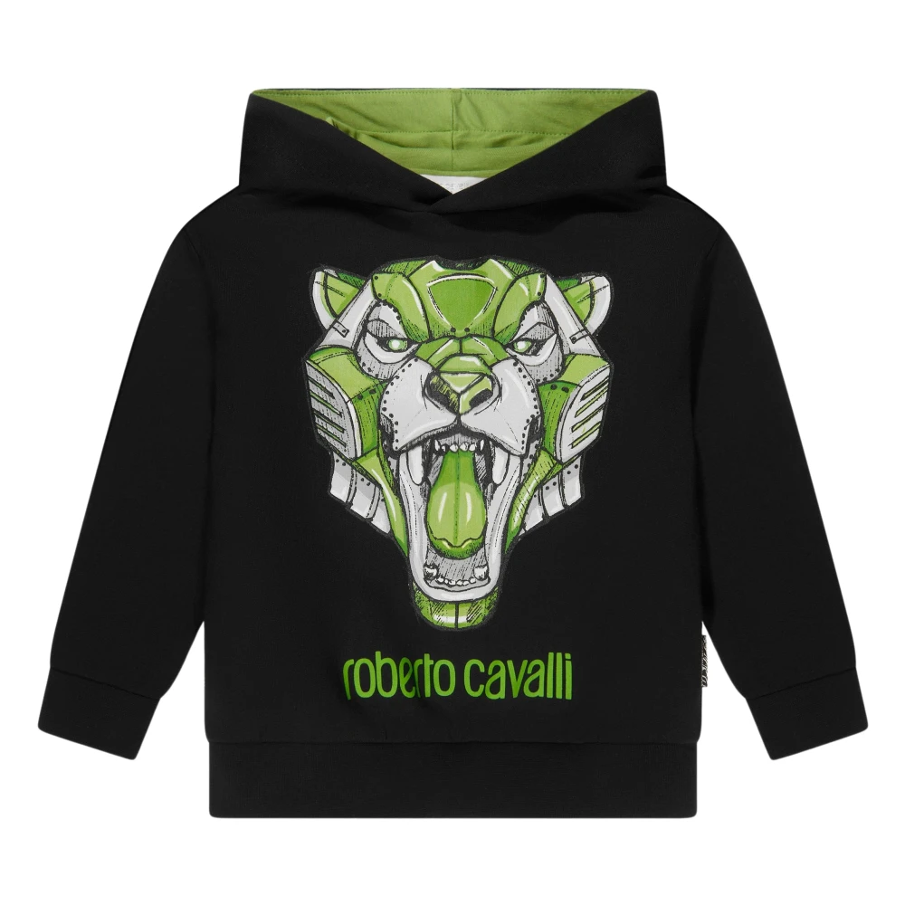 Roberto Cavalli Boys Black Sweatshirts,, Tiger Hoodie Size 16 Y