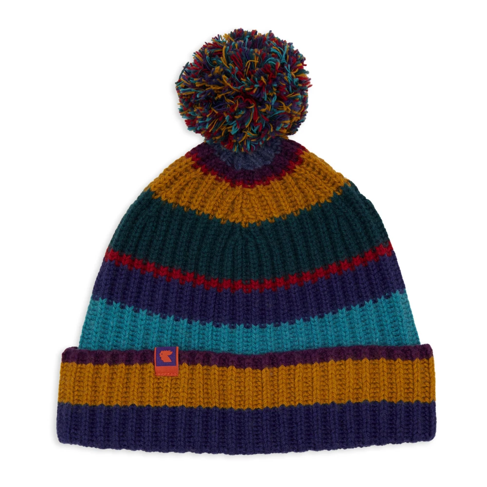 Gallo Blauwe Wol Kasjmier Beanie met Strepen Multicolor Unisex