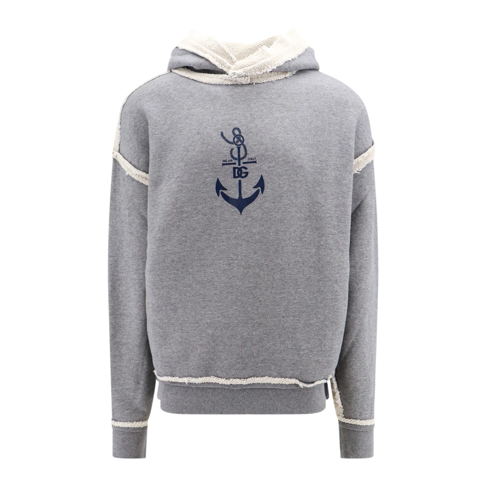 Dolce & Gabbana Mannelijk Grijs Hoodies & Sweatvesten Heren, S, Katoen, Hooded Sweater Met Zijzakken