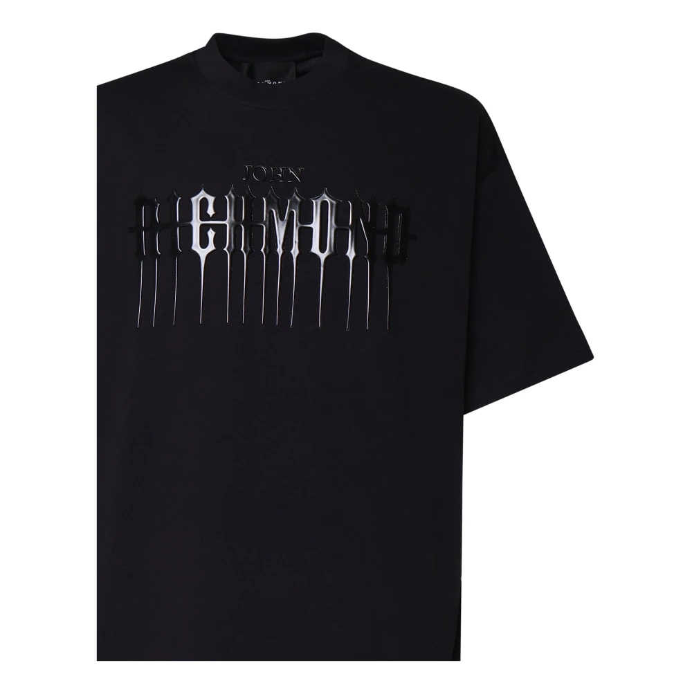 John Richmond Zwarte Katoenen T-shirt met Voorkantprint Black Heren