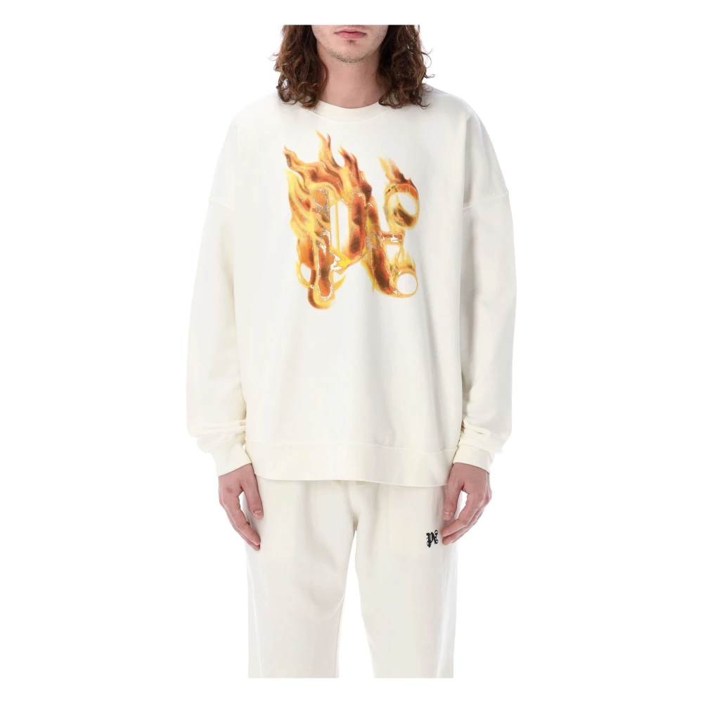Palm Angels Brandend Monogram Sweatshirt White Heren