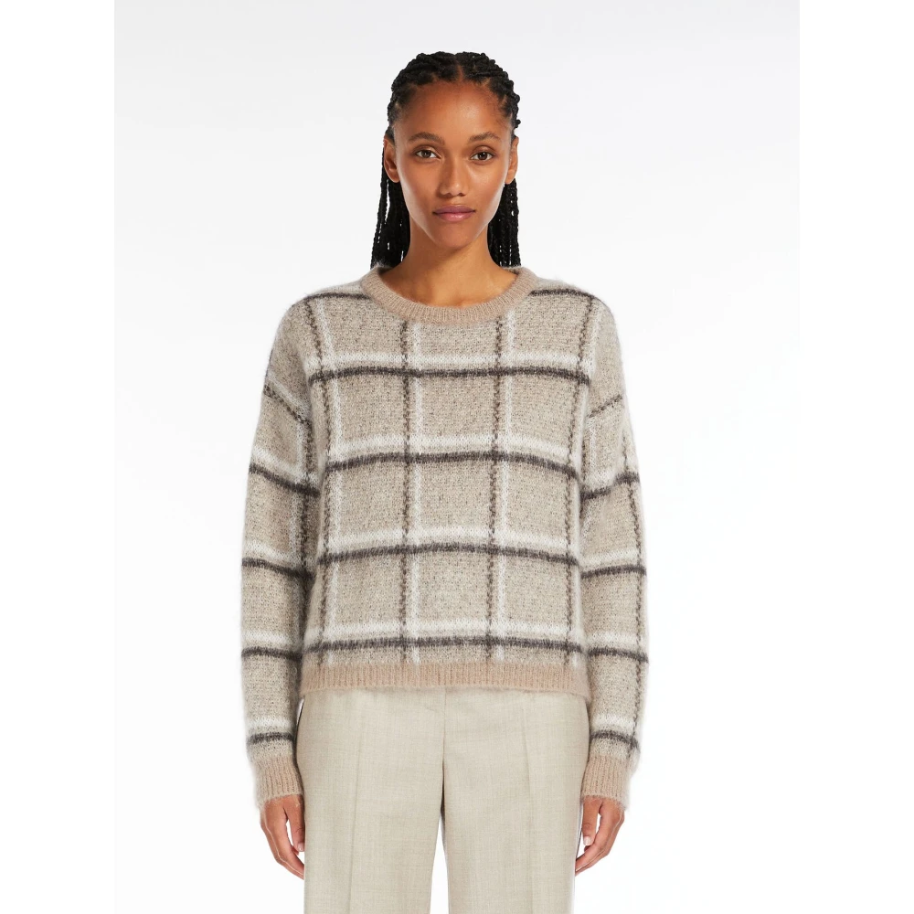 Max Mara Studio Mohair Jacquard Trui Beige Dames