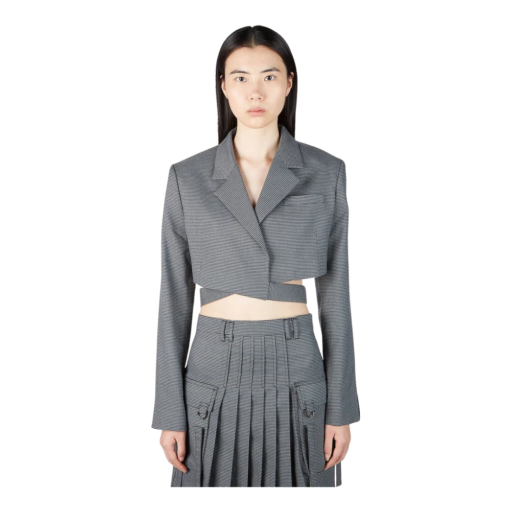 Rokh Women's Gray Houndstooth Cropped Blazer - Blazers - S- Jackets