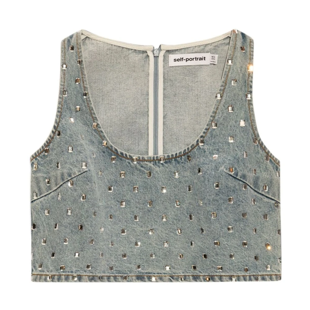Self Portrait Crop Top met Strass Blue Dames