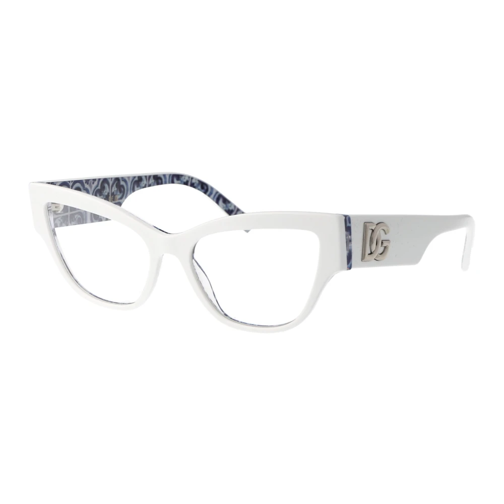 Dolce & Gabbana Geometrische Cat-Eye Bril met Blauw en Wit Patroon White Dames