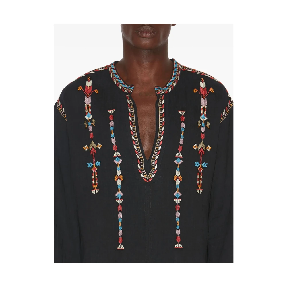 Isabel marant Geborduurd Katoenen Shirt Ronde Hals Lange Mouwen Black Heren